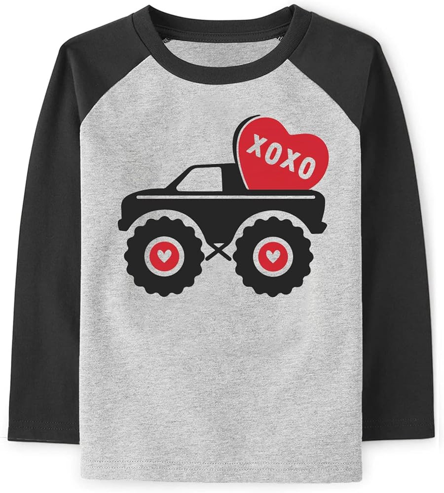 Valentine's Day Shirt for Boys Girls Monster Truck Heart Tops Toddler Kids Long Sleeve Raglan Tee... | Amazon (US)