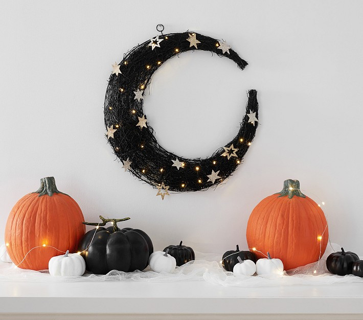 Black Vine Light-Up Moon Wreath | Pottery Barn Kids