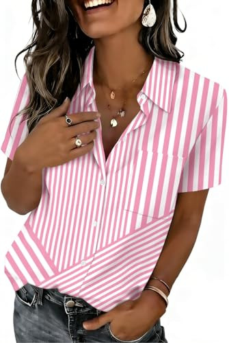 Zeagoo Women Blouses Short Sleeve Button Down Shirts Business Casual Dressy Work Tops Summer Spri... | Amazon (US)