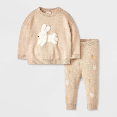 Baby Bunny and Carrot Printed Sweater Top & Bottom Set - Cat & Jack™ Beige | Target