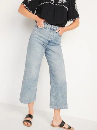 Extra High-Waisted Wide-Leg Raw-Hem Jeans for Women | Old Navy (US)