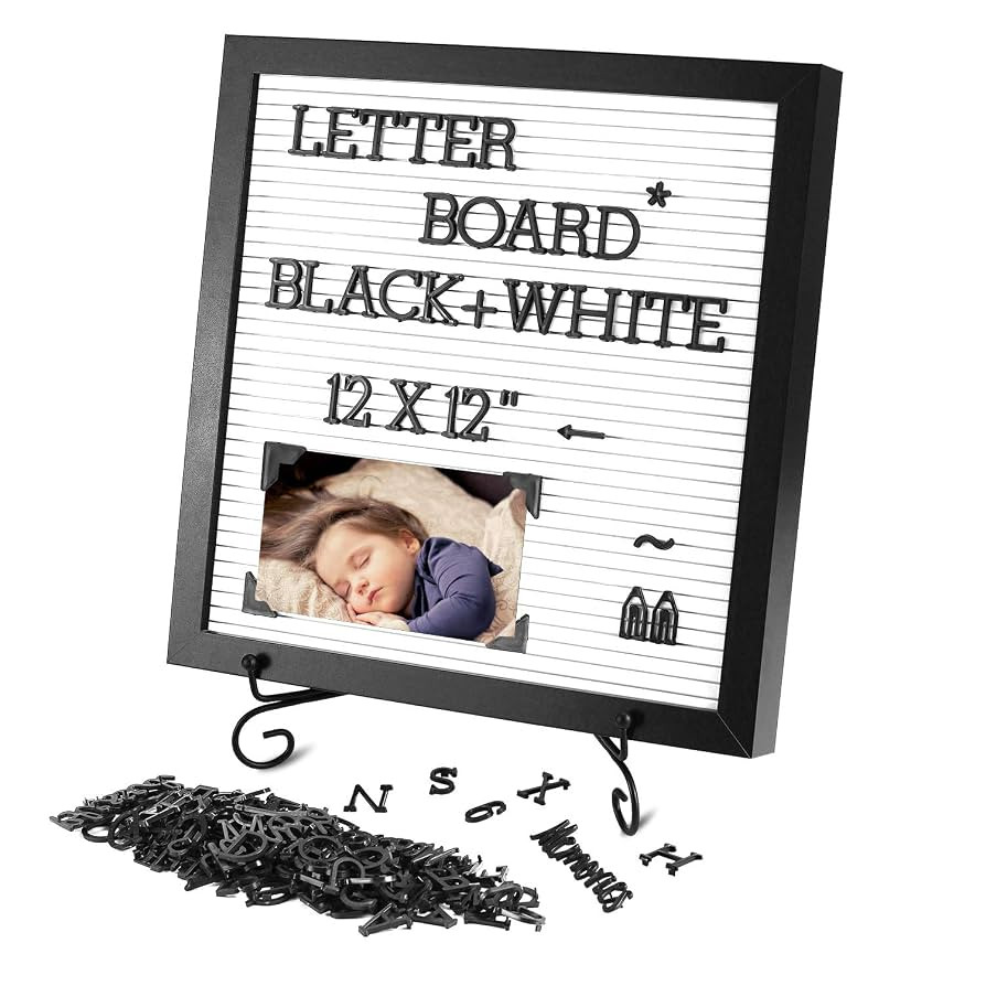 Changeable Letter Board 12x12 inches, Plastic Message Board with Metal Stand, Black Characters & ... | Amazon (US)