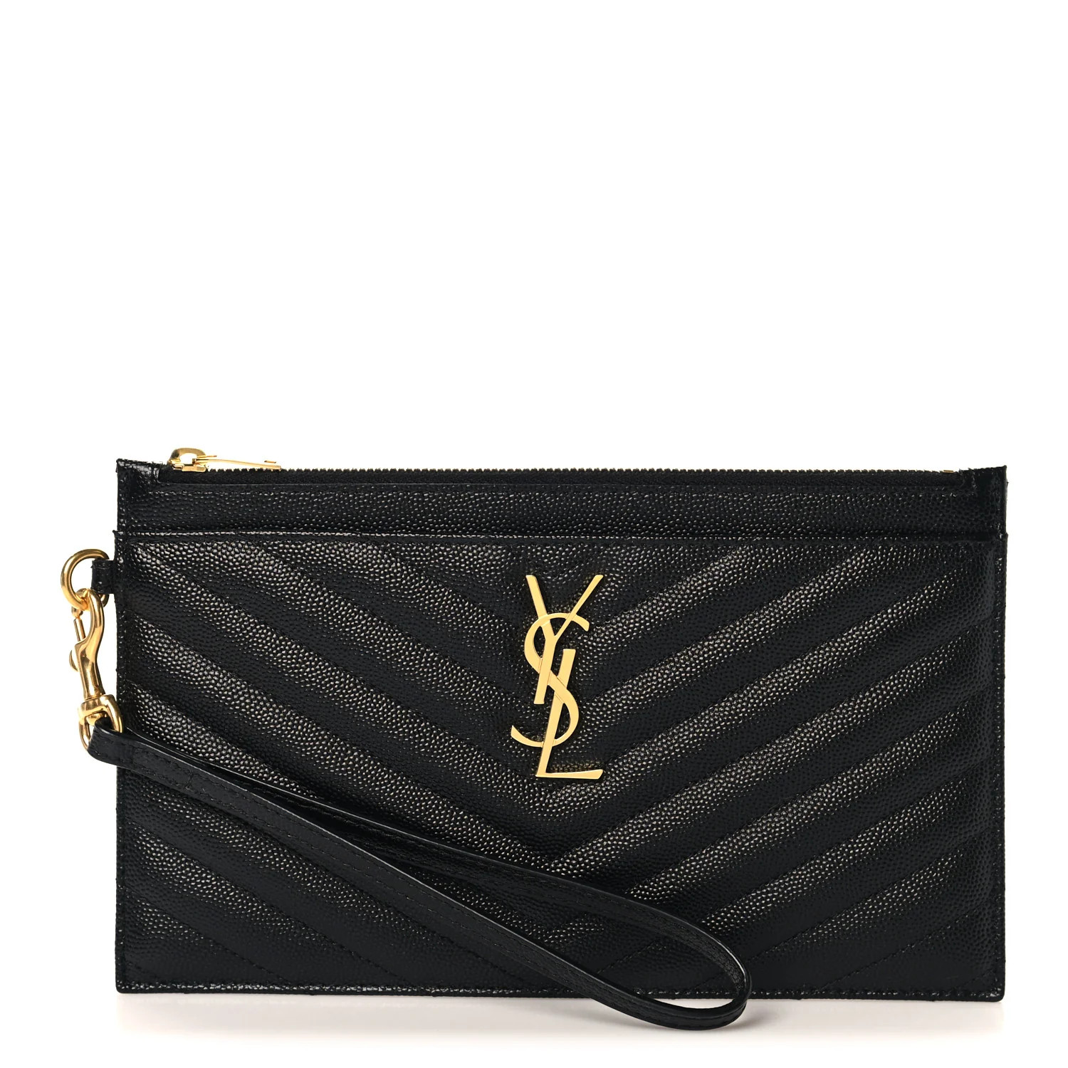 Saint Laurent Grain De Poudre Chevron Monogram Large Bill Pouch Black 1905374 | FASHIONPHILE (US)