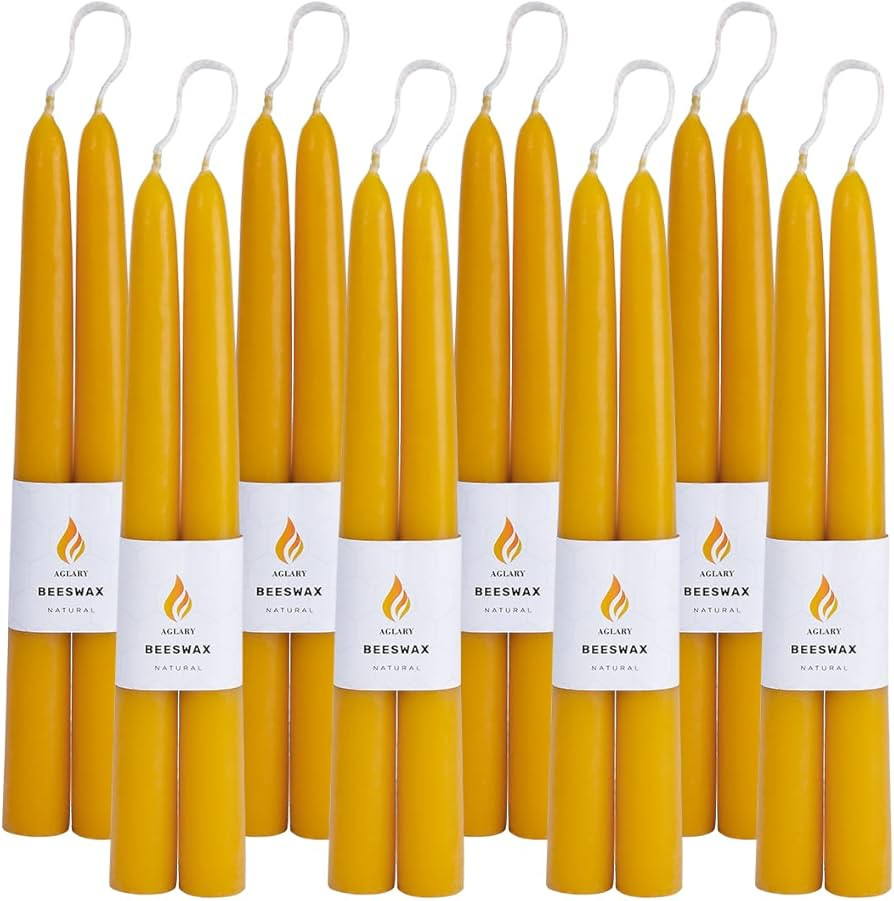 16PCS Beeswax Taper Candles, 9" Handmade Natural Candles, Dripless and Smokeless，9 Hour Burn Ti... | Amazon (US)