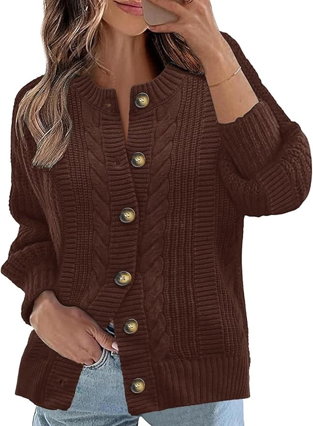 Rapbin Women's Cable Knit Cardigan Open Front Sweater Casual Long Sleeve Button Coats Outerwear | Amazon (US)