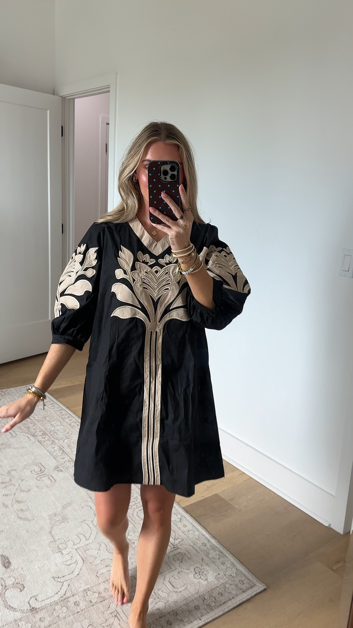 Amazon size small InterNos Women's Summer Applique Floral Mini Dress V Neck 3/4 Puff Sleeve Casual Shift Dress with Pockets

#LTKootd #LTKWorkwear #LTKSaleAlert