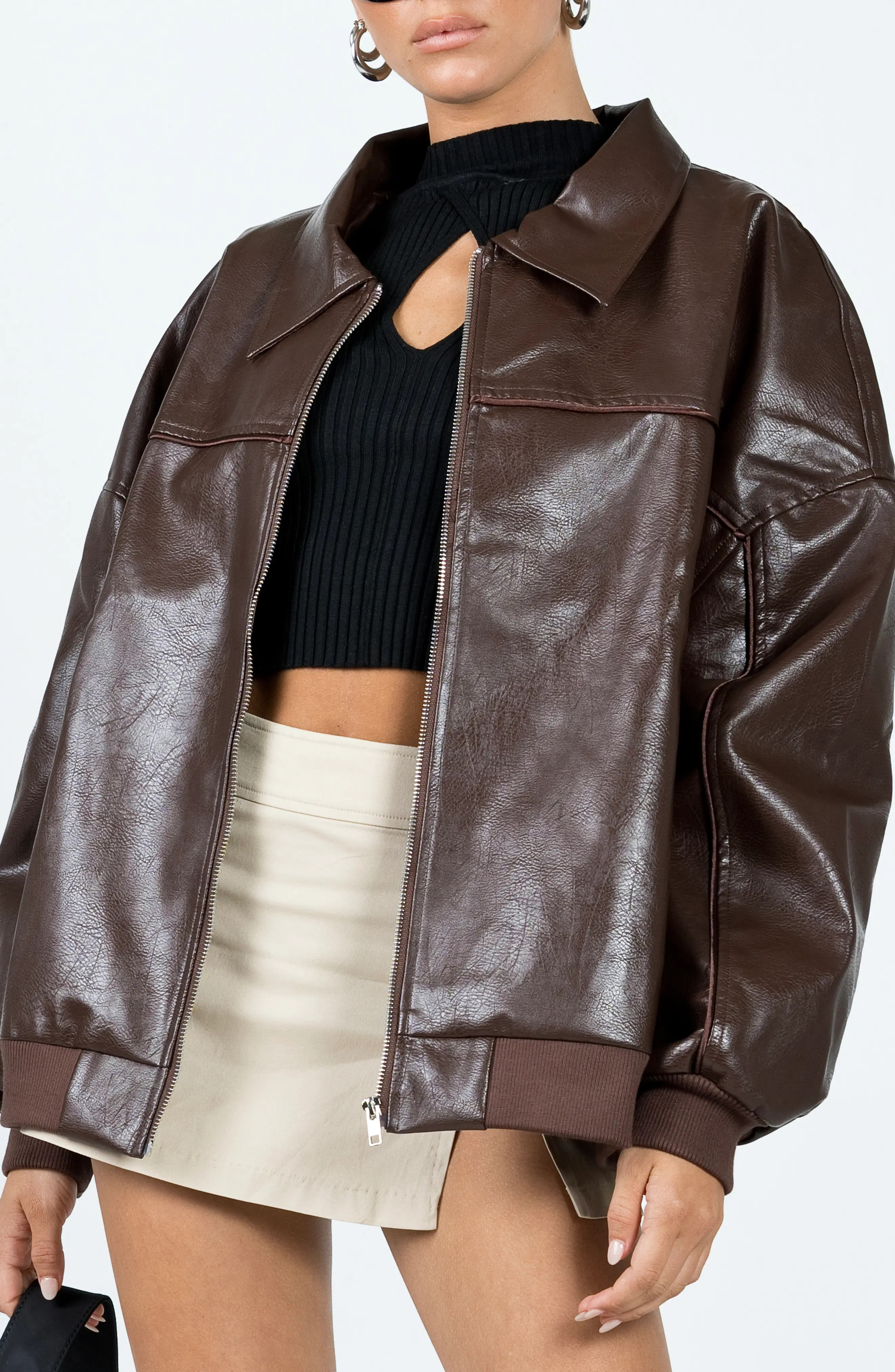 Princess Polly Goldsmith Oversize Faux Leather Bomber Jacket (Women) | Nordstrom | Nordstrom