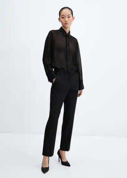 Tie shirt with satin details -  Women | Mango United Kingdom | MANGO (UK)