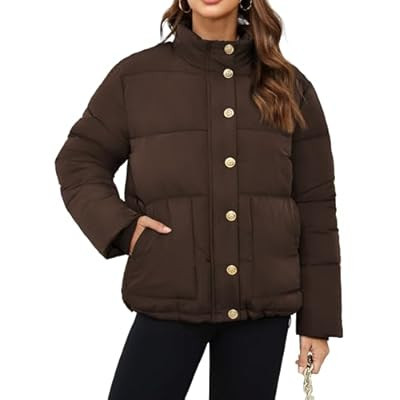 Funlingo Women's Cropped Puffer Jacket Winter Stand Collar Zip Up Snap Button Warm Lightweight Sh... | Amazon (US)