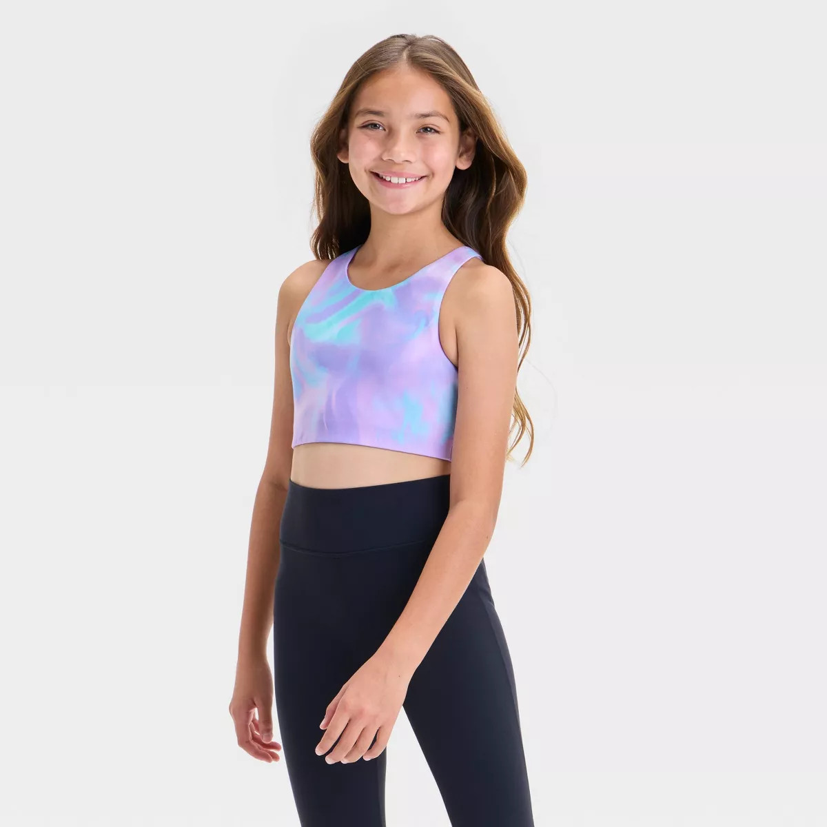 Girls' Strappy Sports Bra - All In Motion™ Purple Print M | Target