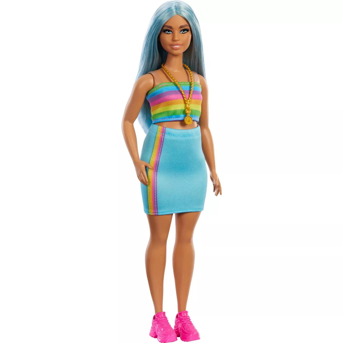 Barbie Fashionistas Doll #218 with Blue Hair, Rainbow Top & Teal Skirt, 65th Anniversary | Target
