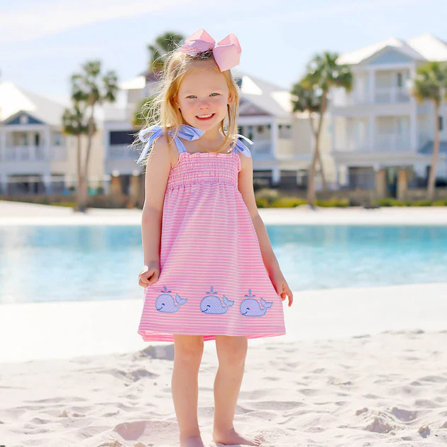 Splashing Whale Pink Tie Strap Knit Dress | Classic Whimsy