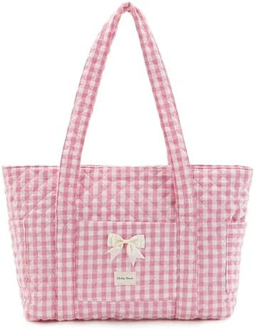 Molly Moon Tote Bag for Women, Quilted Gingham Tote Bag with Zipper, Quilted Cotton Shoulder Bag ... | Amazon (US)