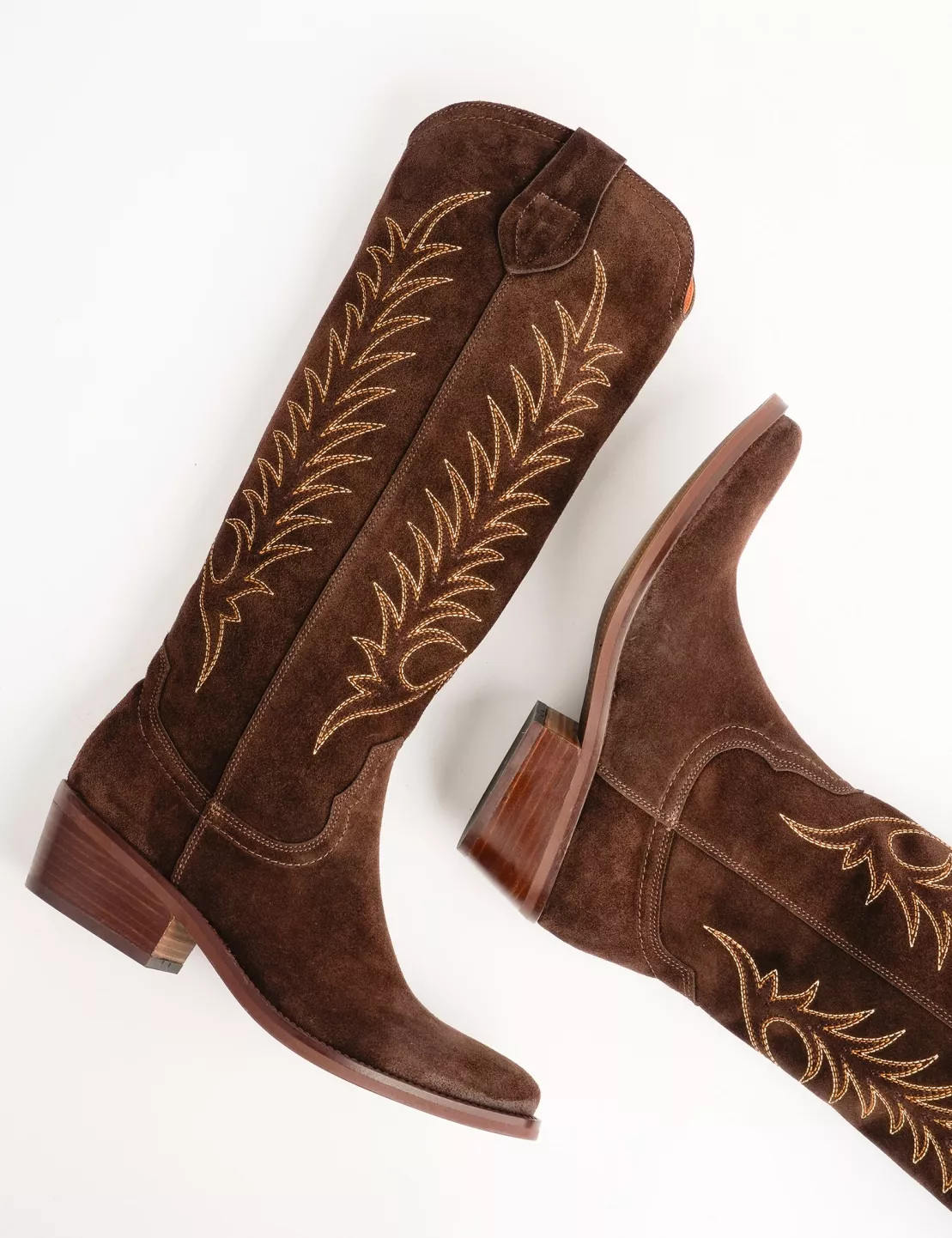 Blanca Suede Embroidered Boot - Bitter Chocolate | Penelope Chilvers