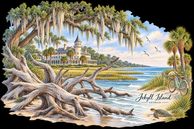 Jekyll Island Georgia PNG, Driftwood Beach Watercolor, Jekyll Island Souvenir, Georgia Travel PNG... | Etsy (Global)