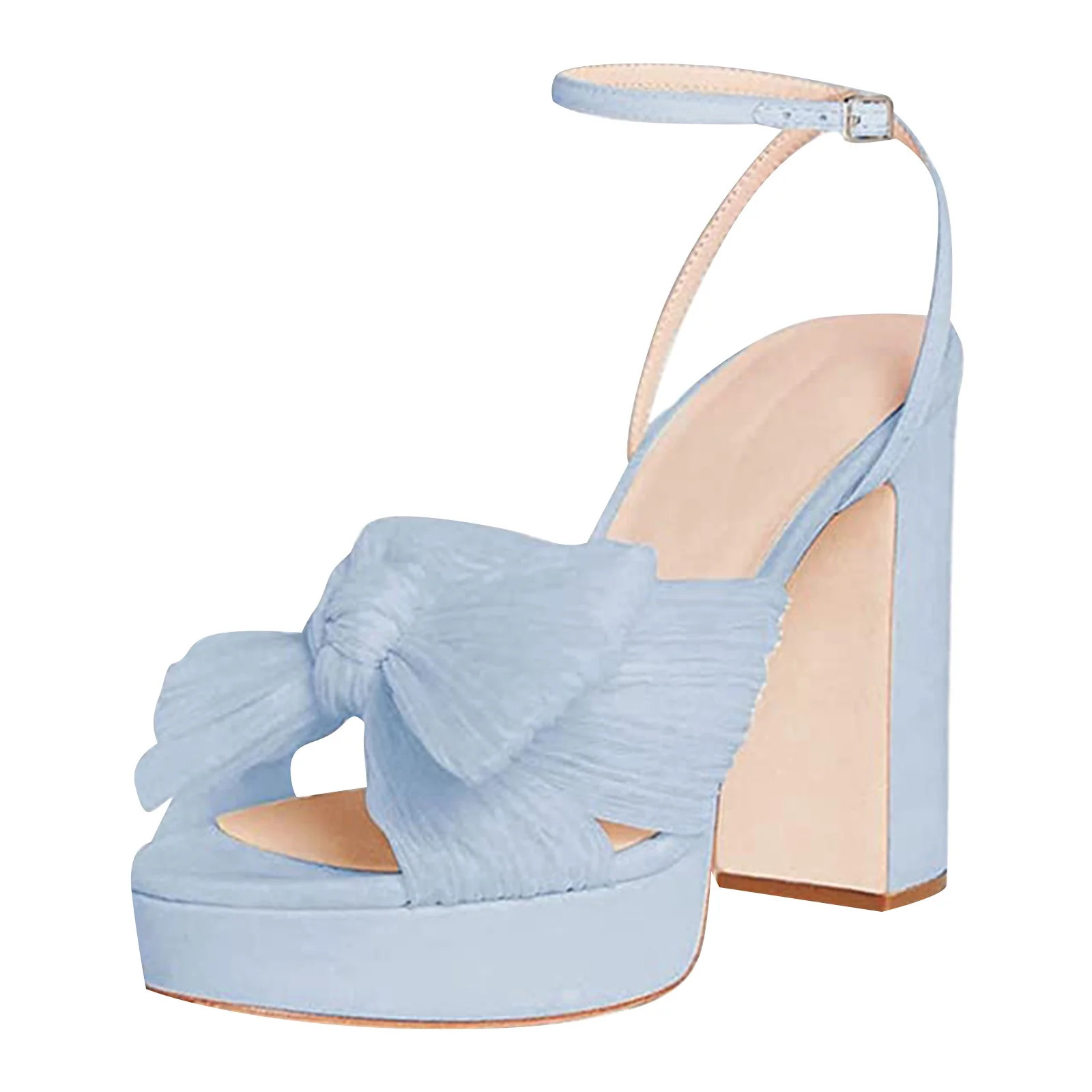 Women's Fashion Waterproof Sandals Thick Heel Bow Silk Sandals Retro Buckle Shoes | Walmart (US)