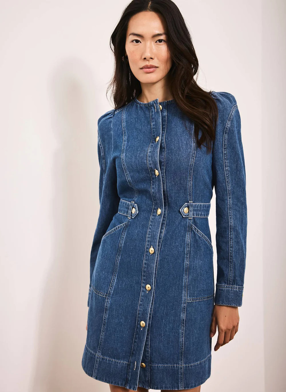 Indigo Denim Puff Sleeve Mini Dress | Mint Velvet