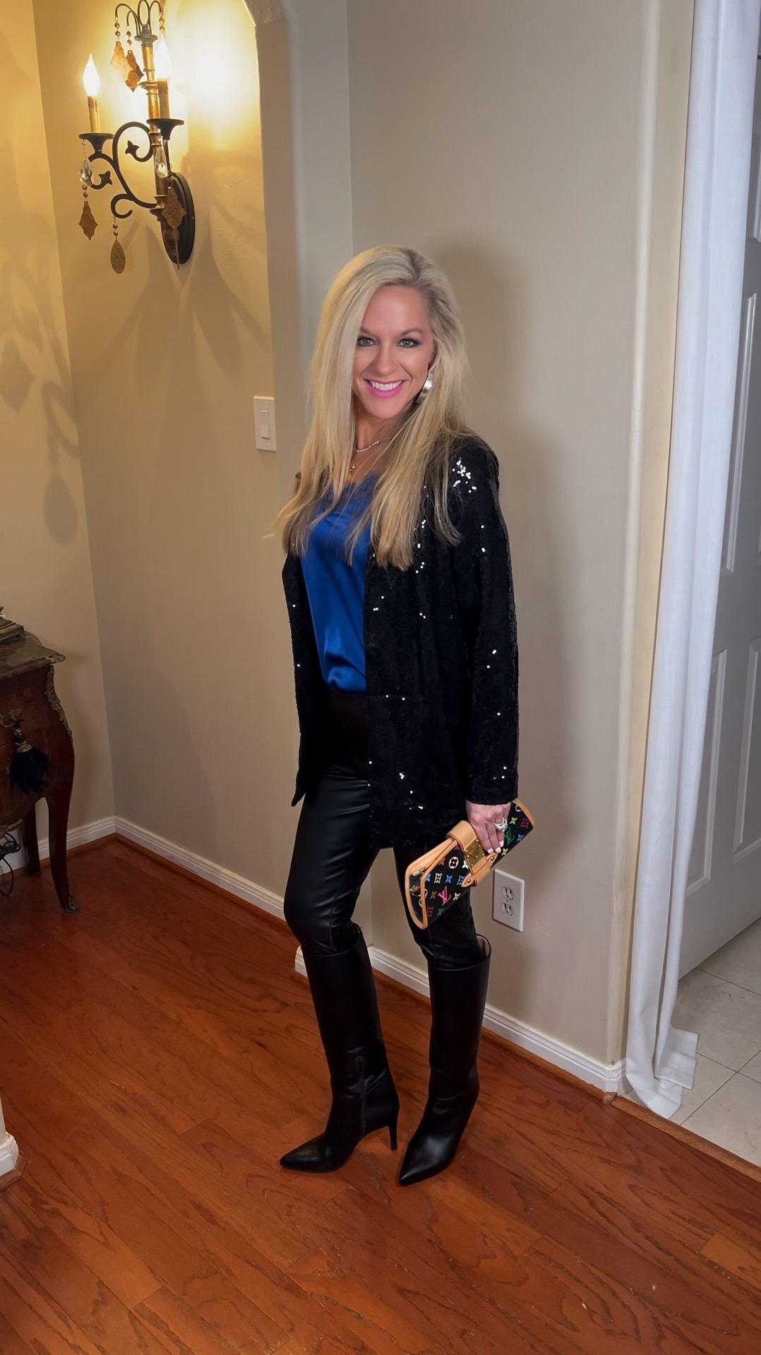Holiday ready and/or party ready! All the glam!! I am 5’4”, 113 lbs and wearing a size small in the top (size XS in sequin jacket). 
Boots discount code: Amy15
Sequin jacket discount code: Age15#LTKHoliday 

#LTKParties #LTKShoeCrush
