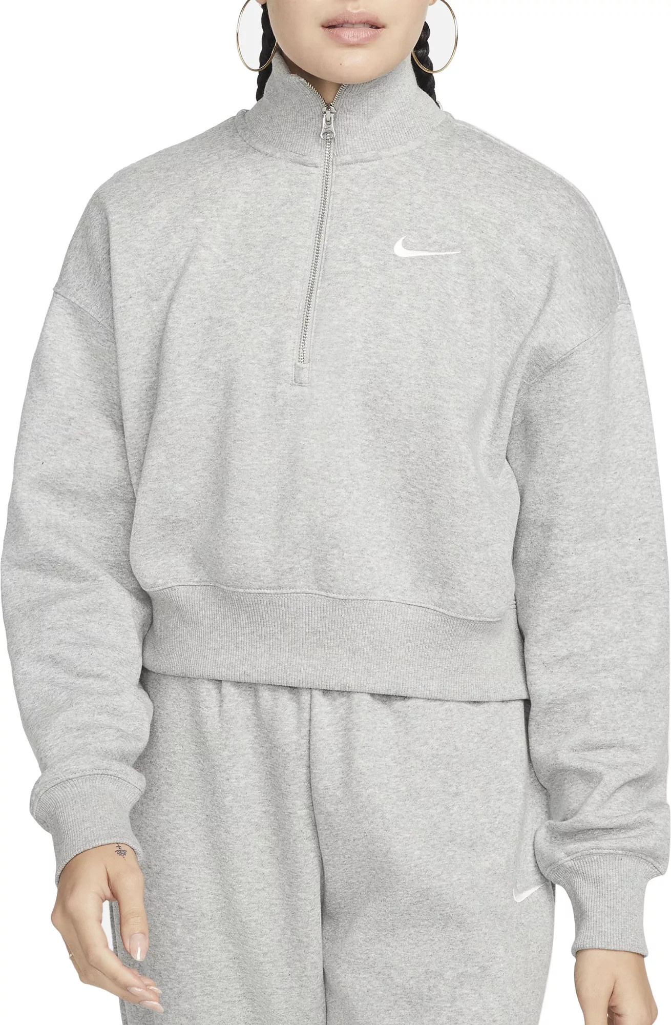 Nike Women's Sportswear Phoenix Fleece Oversized 1/2-Zip Crop Sweatshirt, XXS, Dk Grey Heather | DICK'S Sporting Goods