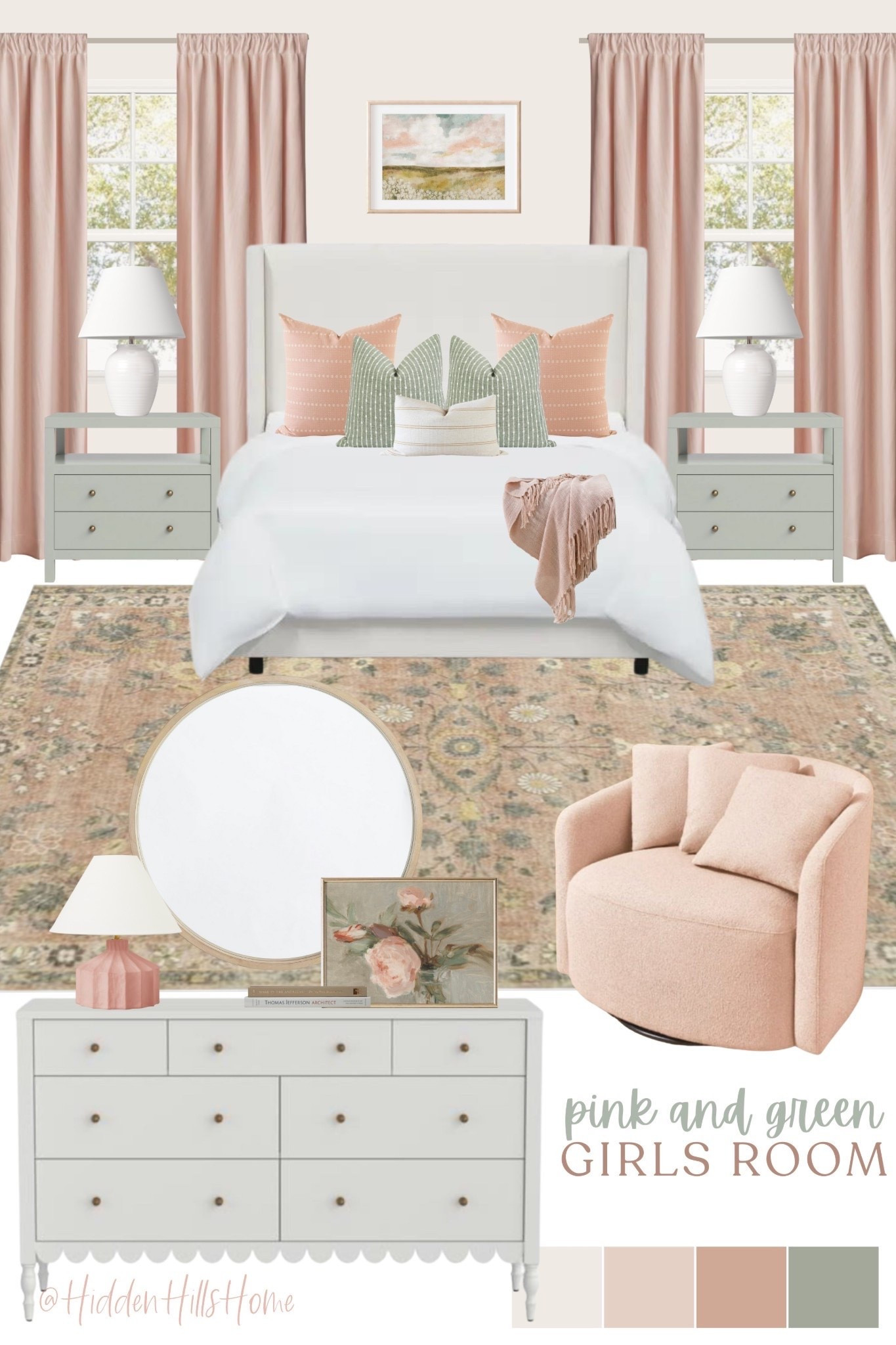 Girls room decor ideas, girls bedroom mood board, home decor, teen girls bedroom design, pink and green girls room #girlsroom

#LTKHome #LTKSaleAlert #LTKSeasonal