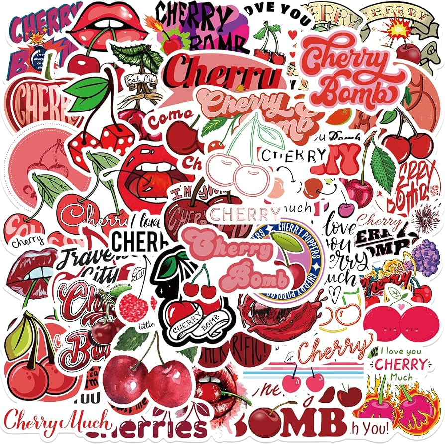 50 PCS Cherry Stickers,Cherry Bomb Stickers,Cute Fruit Stickers,Red Aesthetic Vinyl Waterproof St... | Amazon (US)