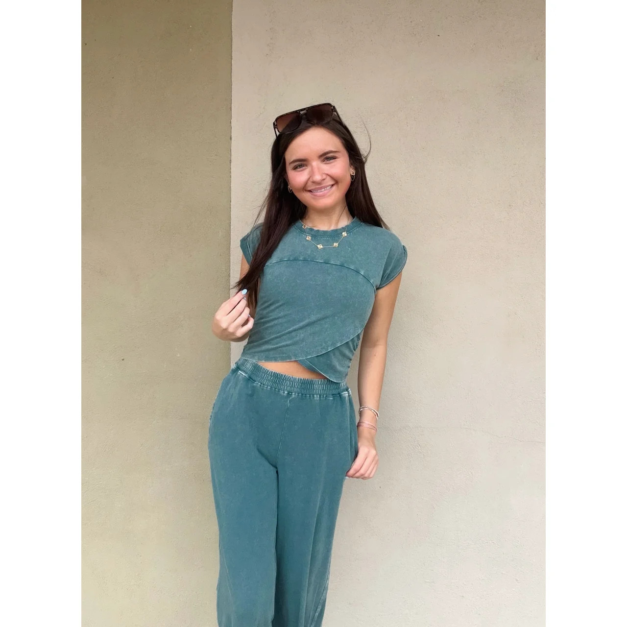 Rolled Sleeve Wrap-Front Crop Top And Jogger Set | Southern Roots Clothing Co.