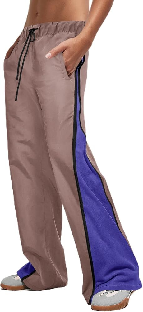 Panadila Women Wide Leg Track Pants Y2K Parachute Pants Color Block Baggy Sweatpants Elastic Wais... | Amazon (US)