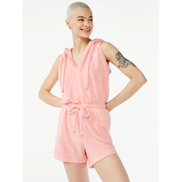 Love & Sports Women’s Terry Cloth Romper with Hood | Walmart (US)