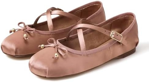 MICIFA Satin Ballet Flats for Women, Cute Bow Mary Jane Shoes with Strap Comfortable Causal Daily... | Amazon (US)