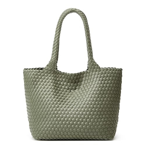 Woven Tote Bag Womens Purse: Vegan Leather Shoulder Handbags - Fashion Summer Beach Tote Bags - L... | Amazon (US)