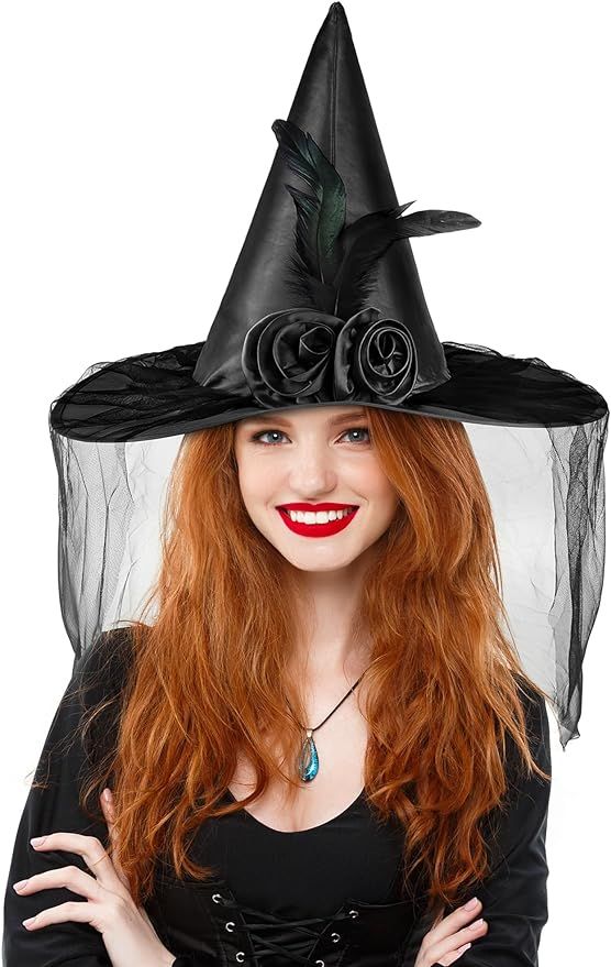 Landisun Halloween Women Witch Hat witches hats for women Adult Wicked One Side Veils (Half Veil)... | Amazon (US)