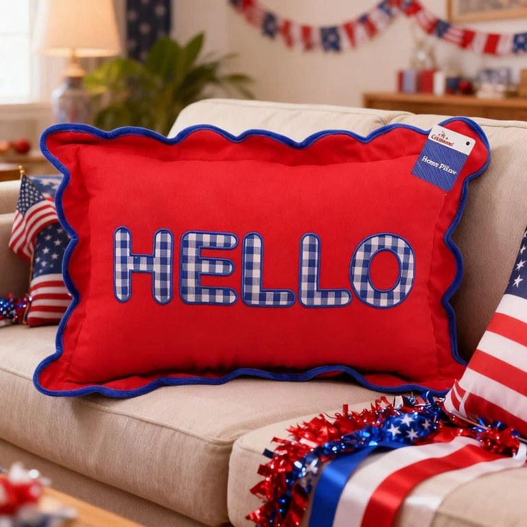 Way To Celebrate Patriotic Decorative Pillow, Hello Design, Red/White/Blue, 20" x 14.5" - Walmart... | Walmart (US)