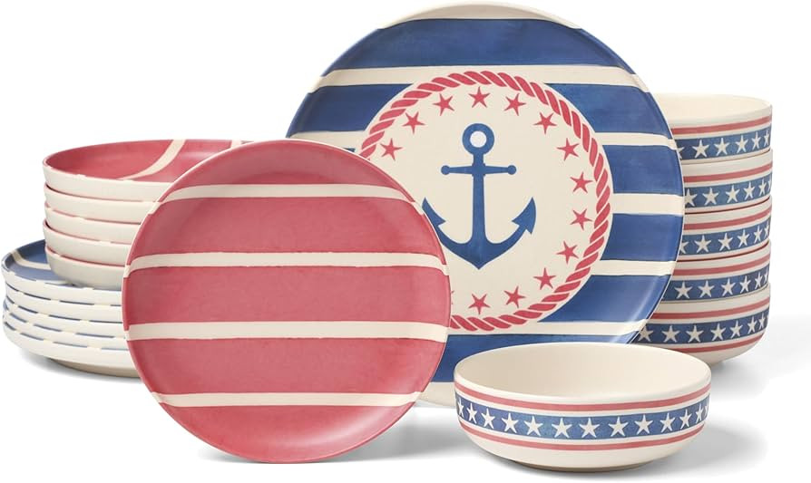 Oneida Dinnerware Sets, 24 Seven Melamine Aweigh We Go 18-Piece Dinnerware, Set for 6, Service Fo... | Amazon (US)