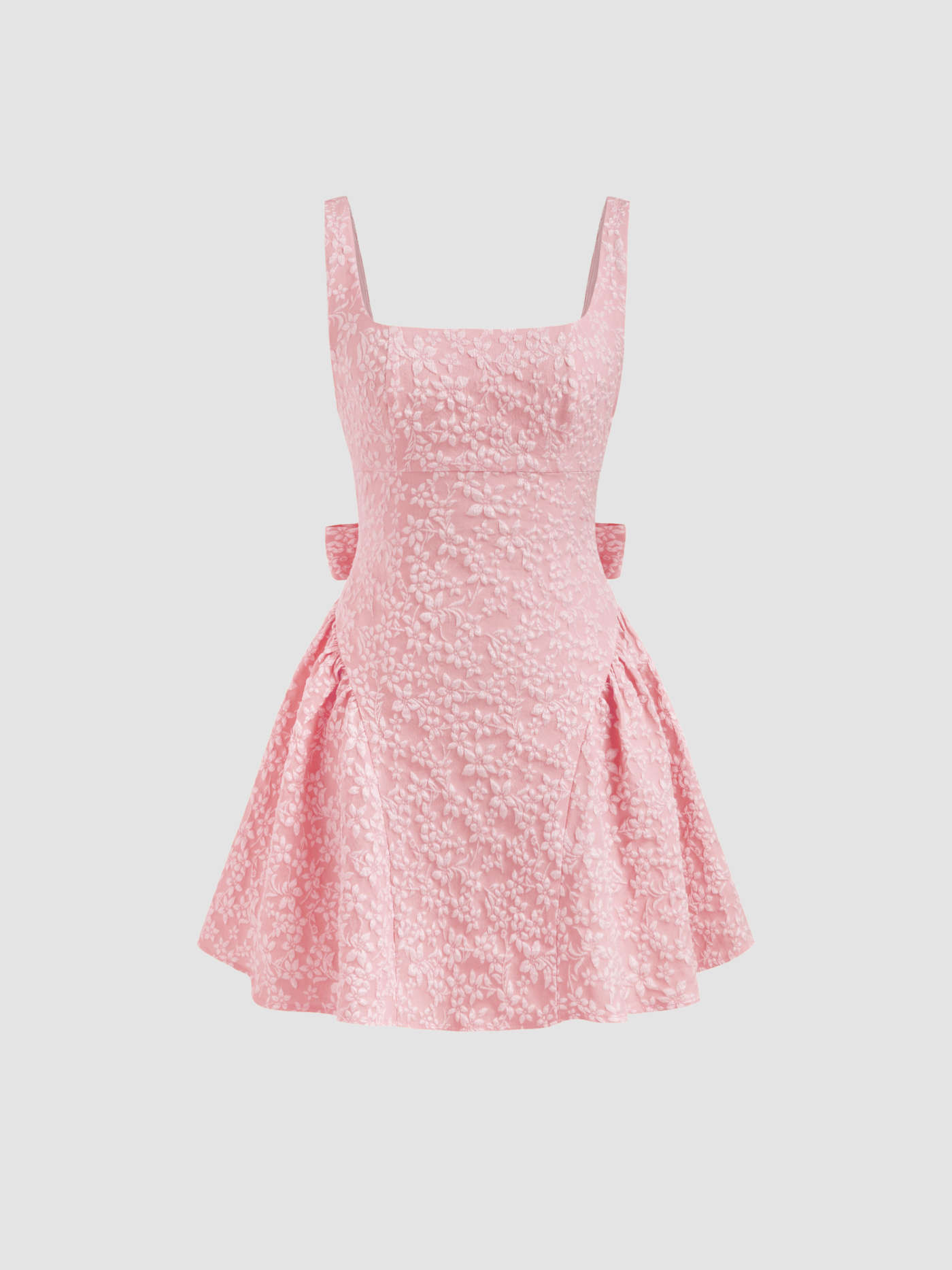 Jacquard U-neckline Floral Backless Bowknot Mini Dress | Cider