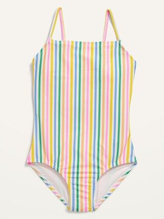 Girls / SwimsuitsPrinted Square-Neck Lattice-Back One-Piece Swimsuit for Girls | Old Navy (US)