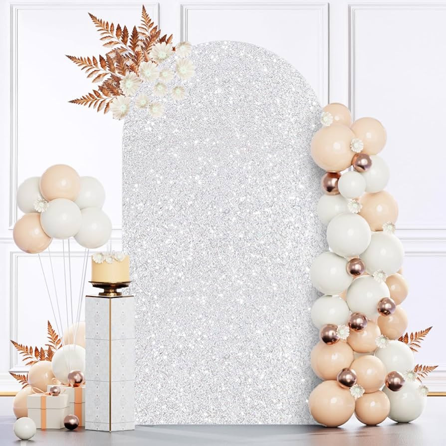 MODFUNS Silver Sequin Arch Cover Backdrop Fabric 7.2FT Spandex Backdrop Cover Wedding Arch Covers... | Amazon (US)