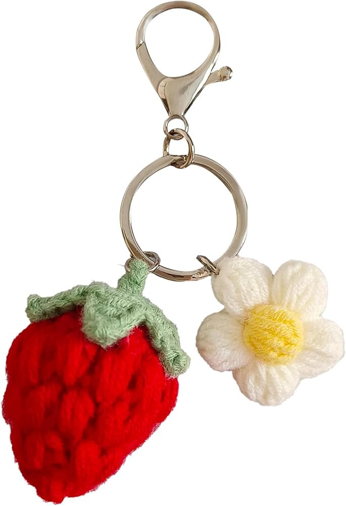 Keychain Handmade Weaving Cute Strawberry Flower Keychains Gift for Car keys Bag Wallet Purse Wom... | Amazon (US)