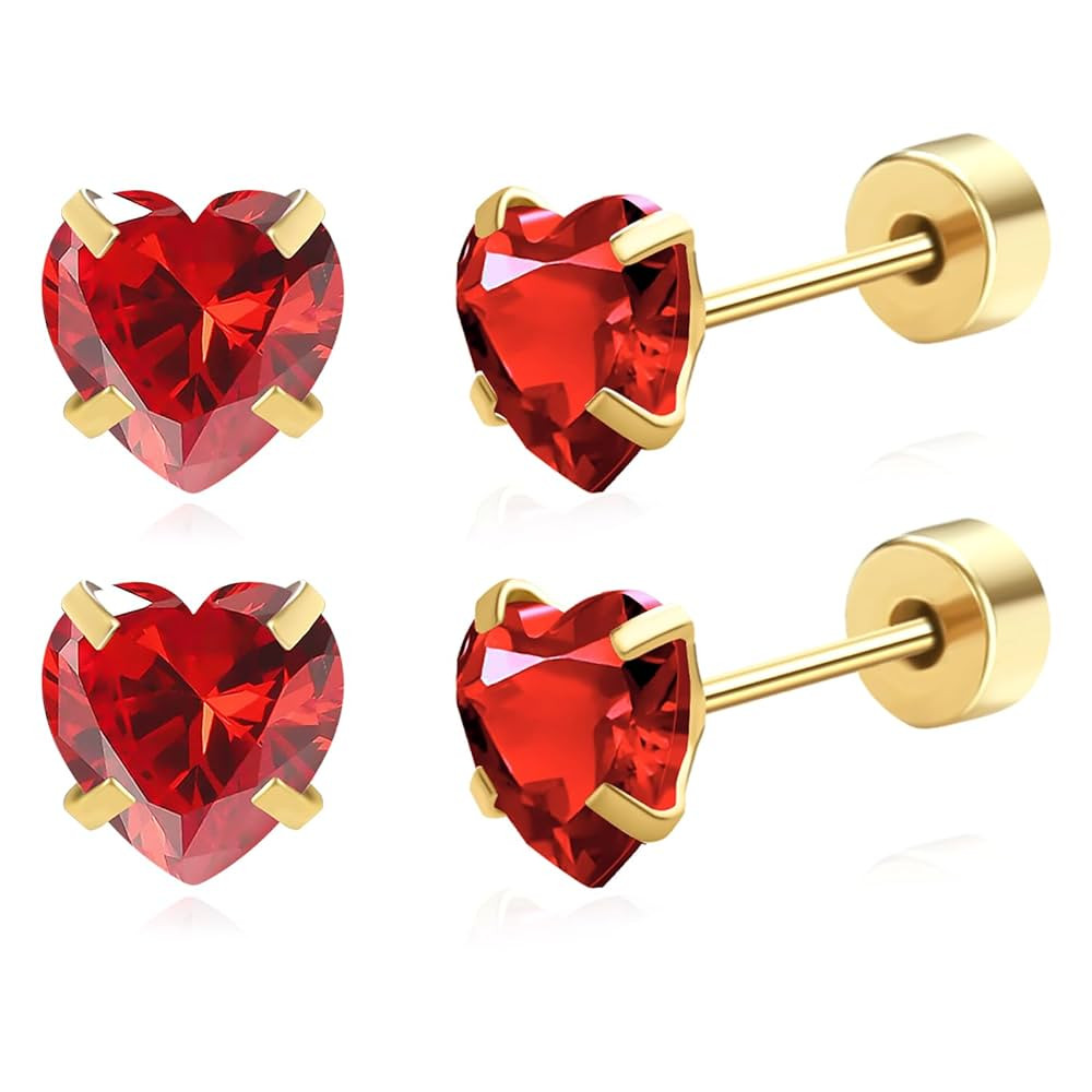 TZPI Flat Back Earrings for Women | Red Heart Earrings for Women | Comfortable Nap Earrings | 18K... | Amazon (US)