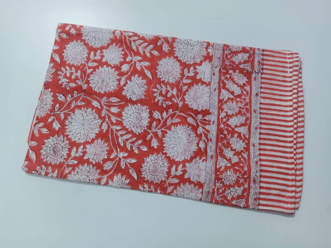 Red Color Floral Print Sarong, Indian Cotton Duppta, Decorative Women Wear Beach Pareo, Sanganeri... | Etsy (US)