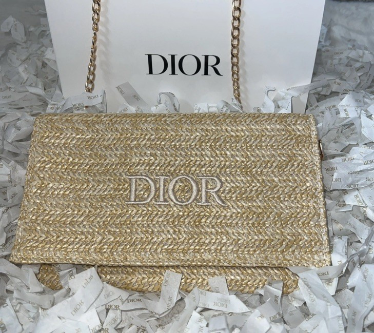 Christian Dior Raffia Woven Clutch Bag GWP - Gold Chain Crossbody New with Box | eBay UK