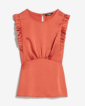 Ruffle Sleeve Cinched Waist Top | Express