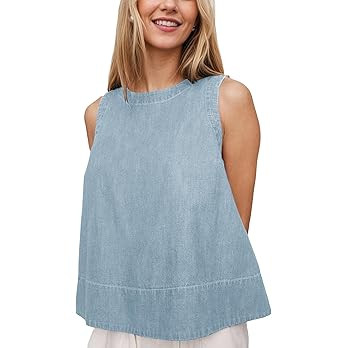 Xiaoxuemeng Womens Denim Top Y2K Sleeveless Jean Tank Tops for Women Crewneck Loose Fit Denim Tan... | Amazon (US)