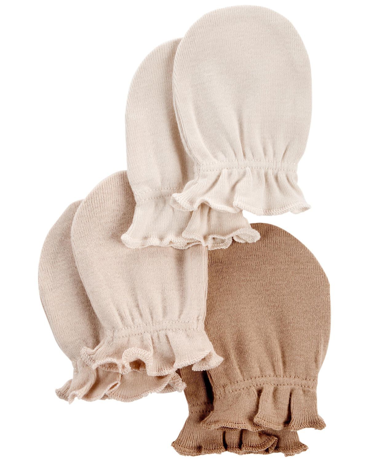 Khaki/Ivory Baby 3-Pack Mittens | carters.com | Carter's