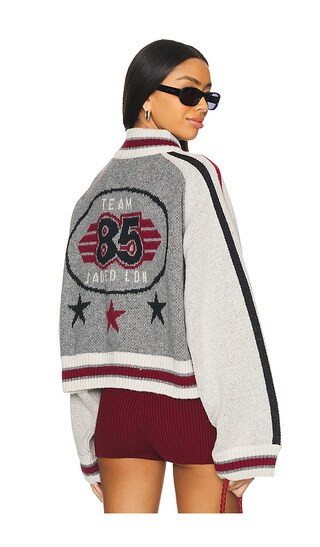 Jaded London Team 85 Knitted Bomber Jacket in Grey. Size L. Also in M, S, XS. | Revolve Clothing (Global)