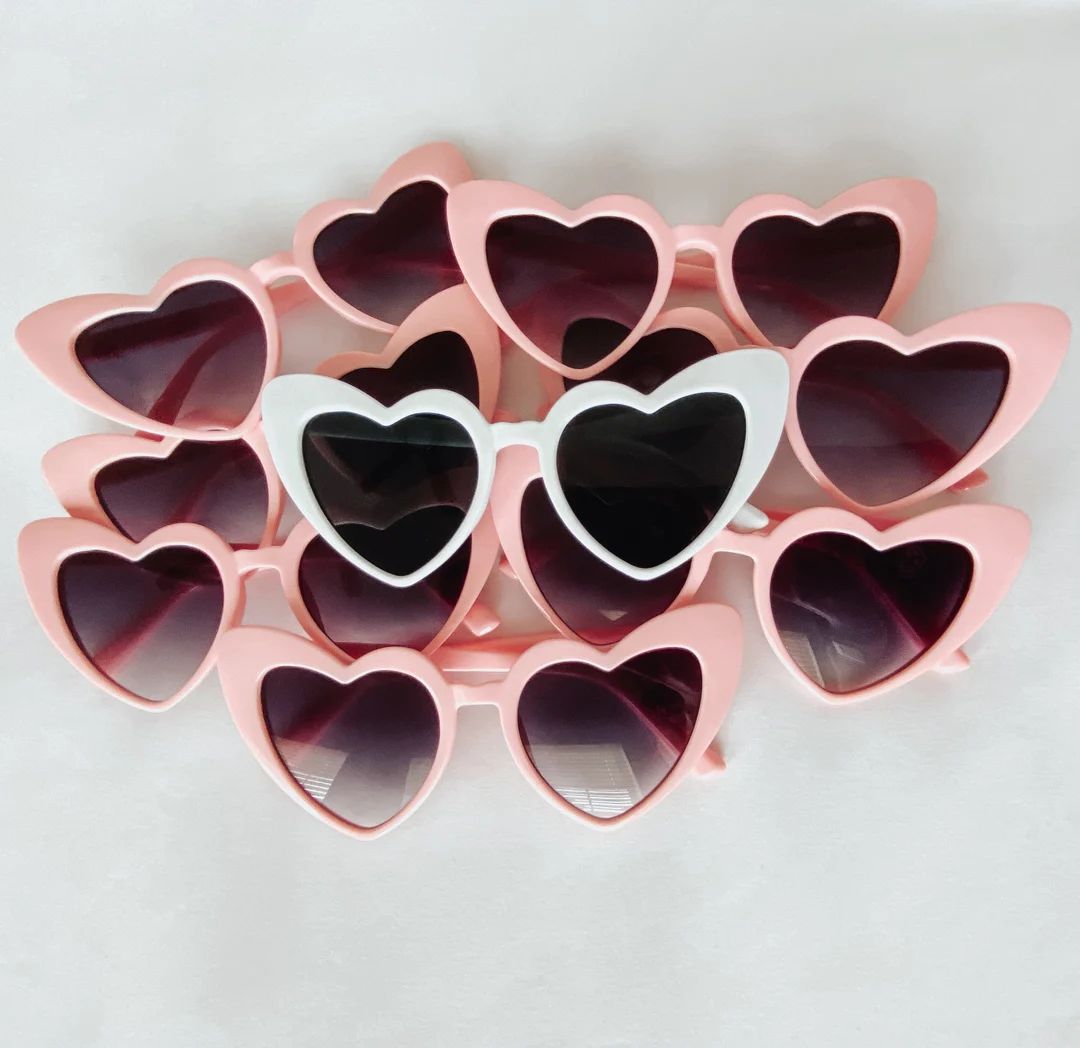 Bachelorette Party Heart Sunglasses, White Pink Black Heart Sunglasses, Barbie Glasses, Valentine... | Etsy (US)