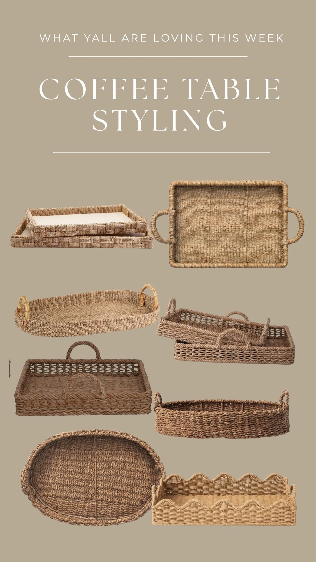 If I’ve said it once I’ll say it again, the only way to transition in between seasons and just stop buying things in between seasons is doing incorporate, wood tones, and wicker. These are FAB-U-LOUS seagrass and wicker trays that will be beyond beautiful on that coffee table of yours. Or buffet table!

•
•
Dining room decor, wicker trays, spring refresh, target home decor finds, coffee table styling, Amazon decor, marble, pottery barn dupes, entertaining, hostessing 

#LTKGiftGuide #LTKHome