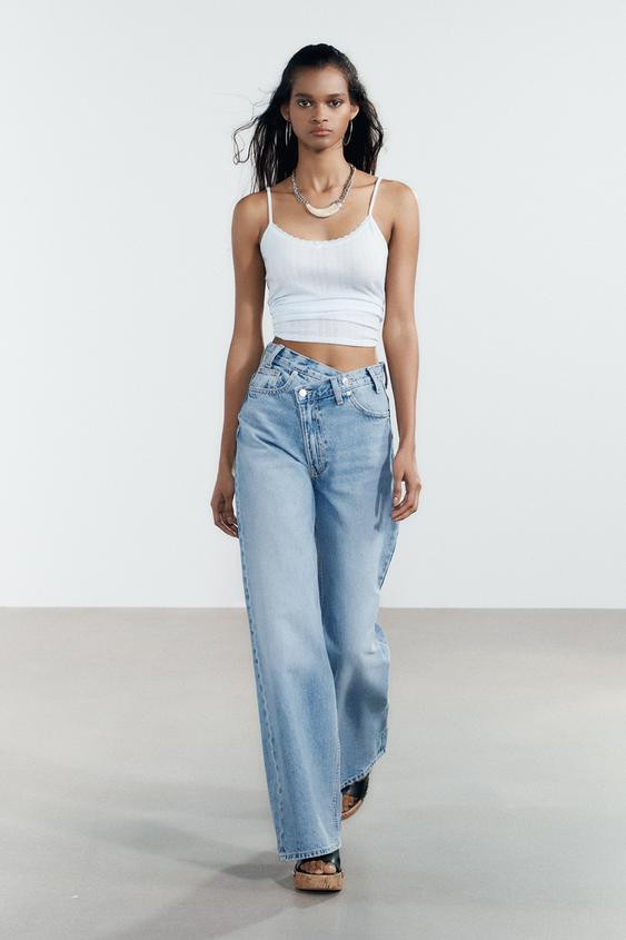 TRF HIGH-RISE WIDE LEG CROSSOVER WAIST JEANS | Zara US