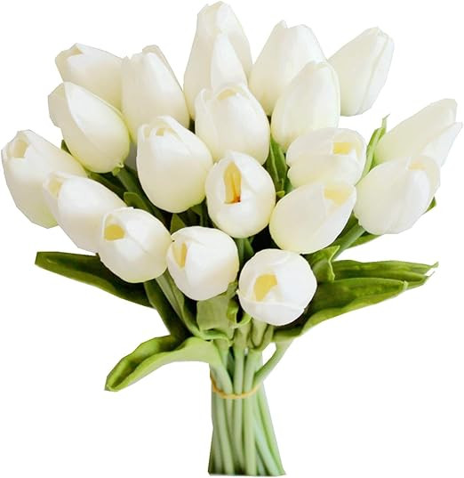 Mandy's 20pcs White Flowers Artificial Tulip Silk Fake Flowers 13.5" for New Year Spring Mother's... | Amazon (US)