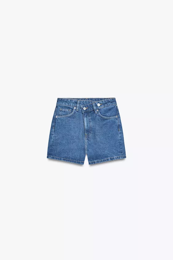 HIGH-WAIST CROSSOVER WAIST TRF MOM FIT DENIM BERMUDA SHORTS | Zara UK