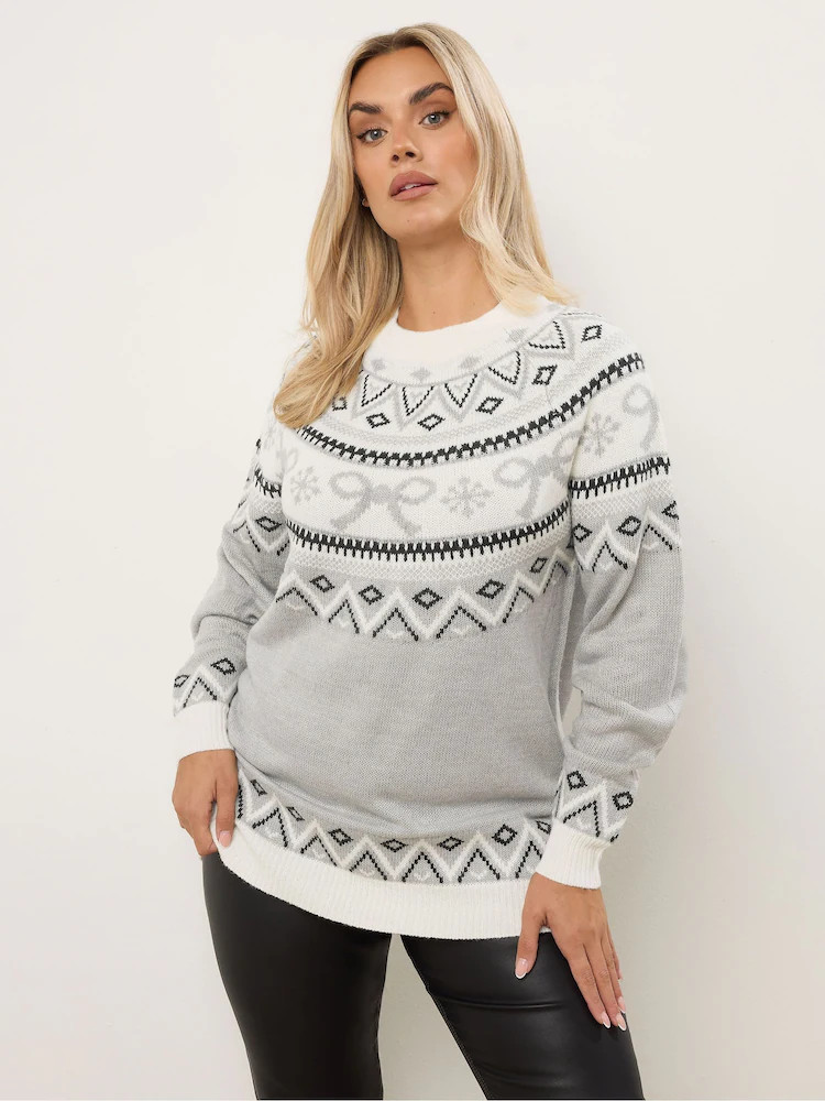 Yours Curve Grey Fairisle Pattern Jumper | Next AU